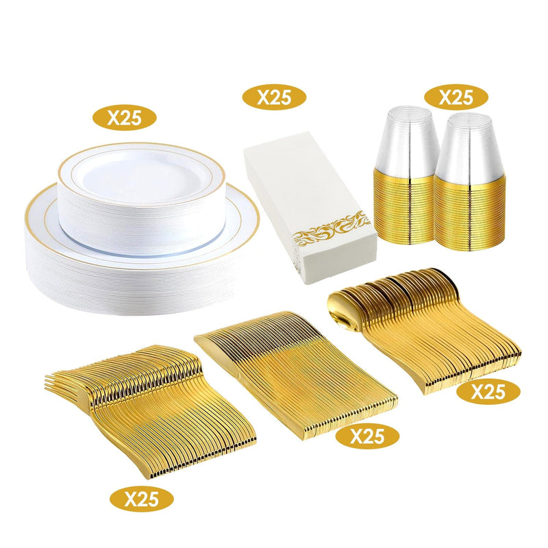 175-Pieces: Disposable Gold Dinnerware Set Wine & Dining - DailySale