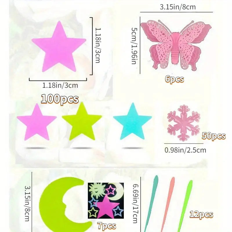 175-Pieces: Reusable Glow-in-the-Dark Star Wall Stickers with Shimmery Finish Furniture & Decor - DailySale