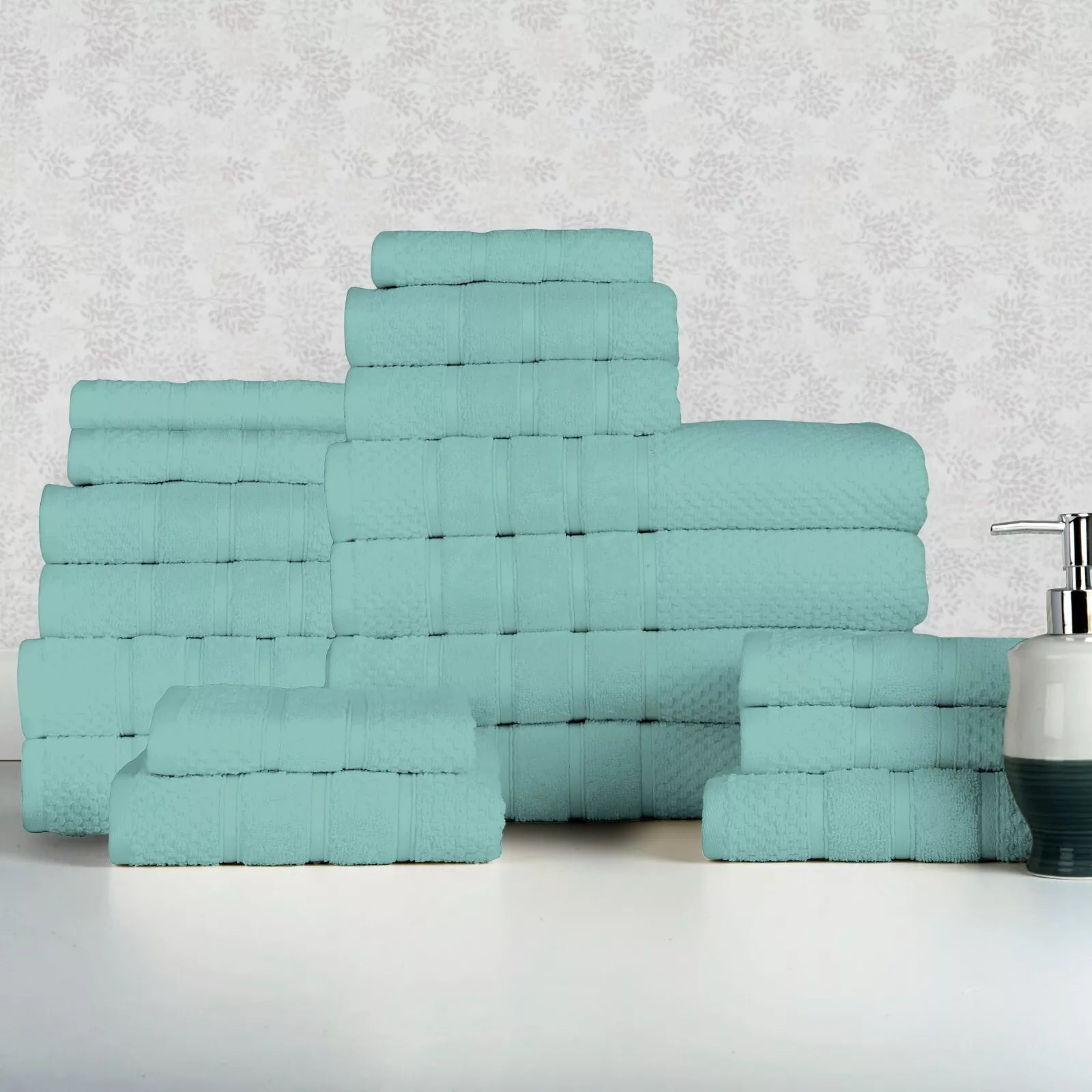 18-Piece Set: Bibb Home `Egyptian Cotton Towel Set Bath Popcorn Aqua - DailySale