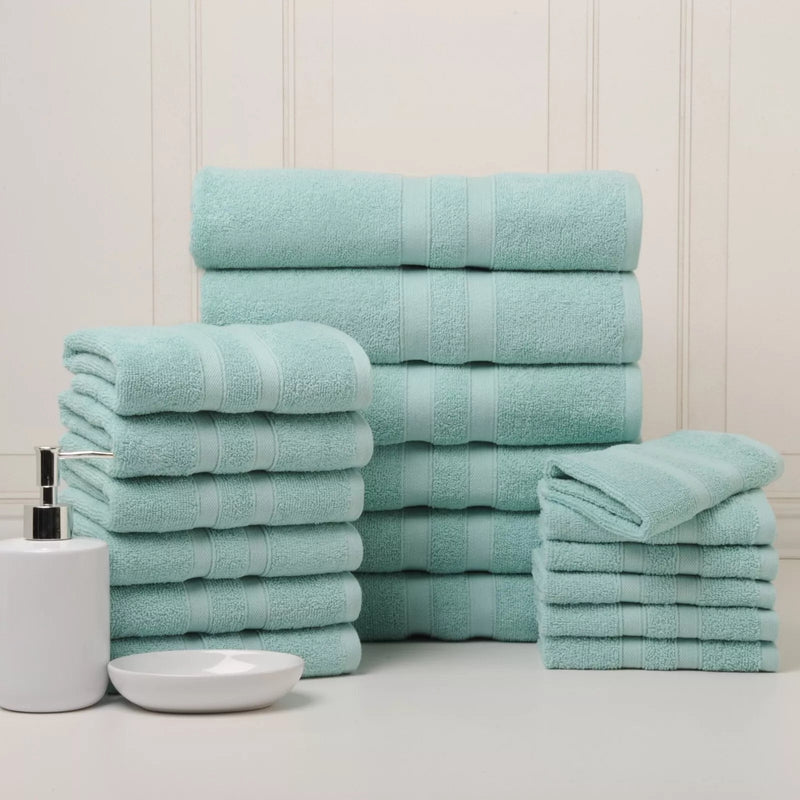 18-Piece Set: Bibb Home `Egyptian Cotton Towel Set Bath Solid Aqua - DailySale