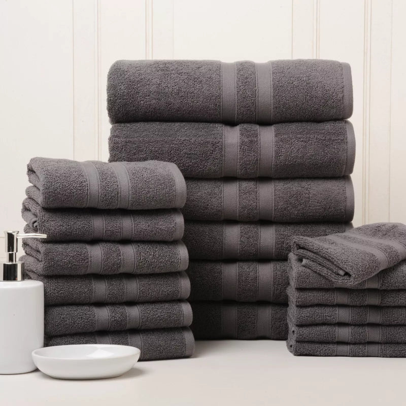 18-Piece Set: Bibb Home `Egyptian Cotton Towel Set Bath Solid Charcoal - DailySale