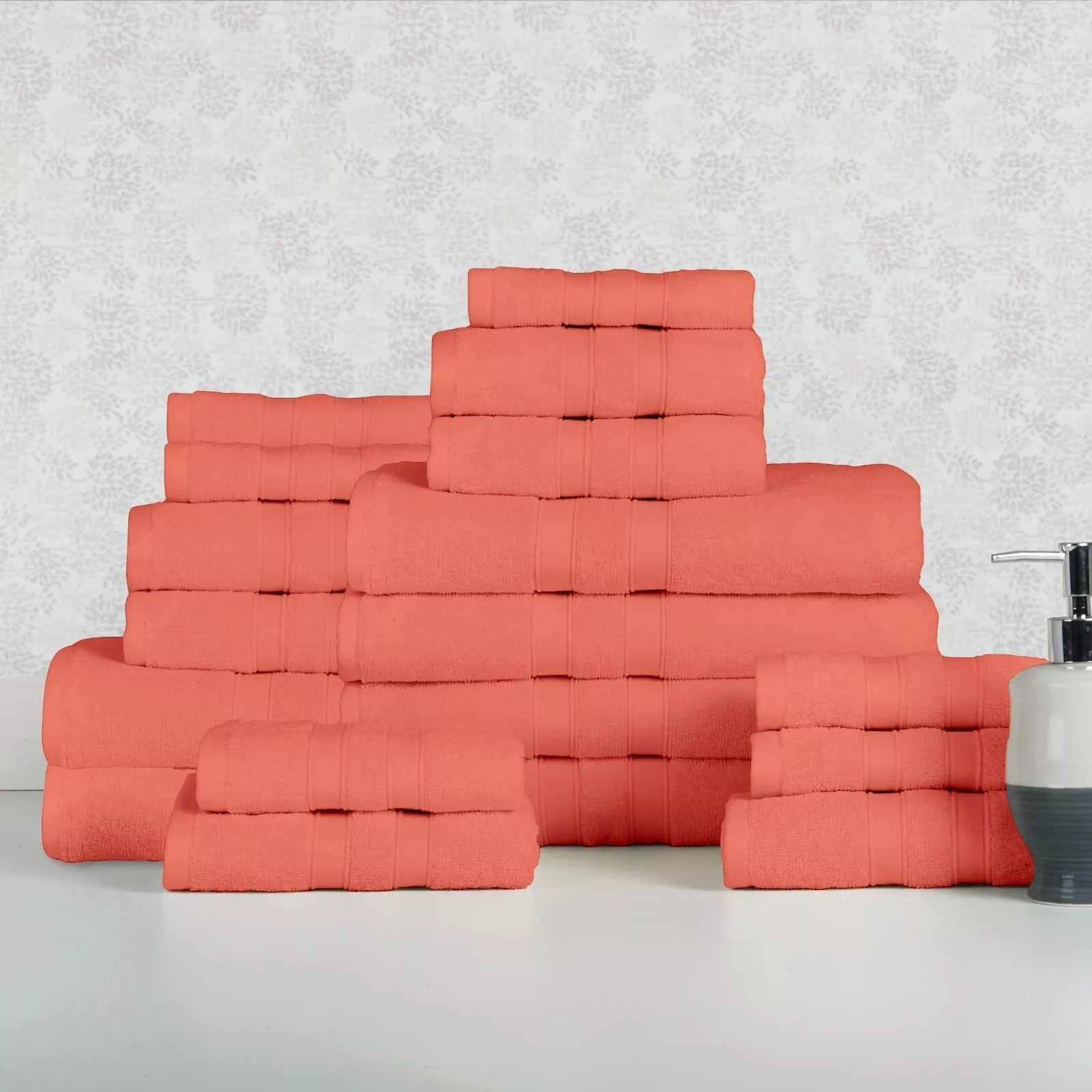 18-Piece Set: Bibb Home `Egyptian Cotton Towel Set Bath Solid Coral - DailySale