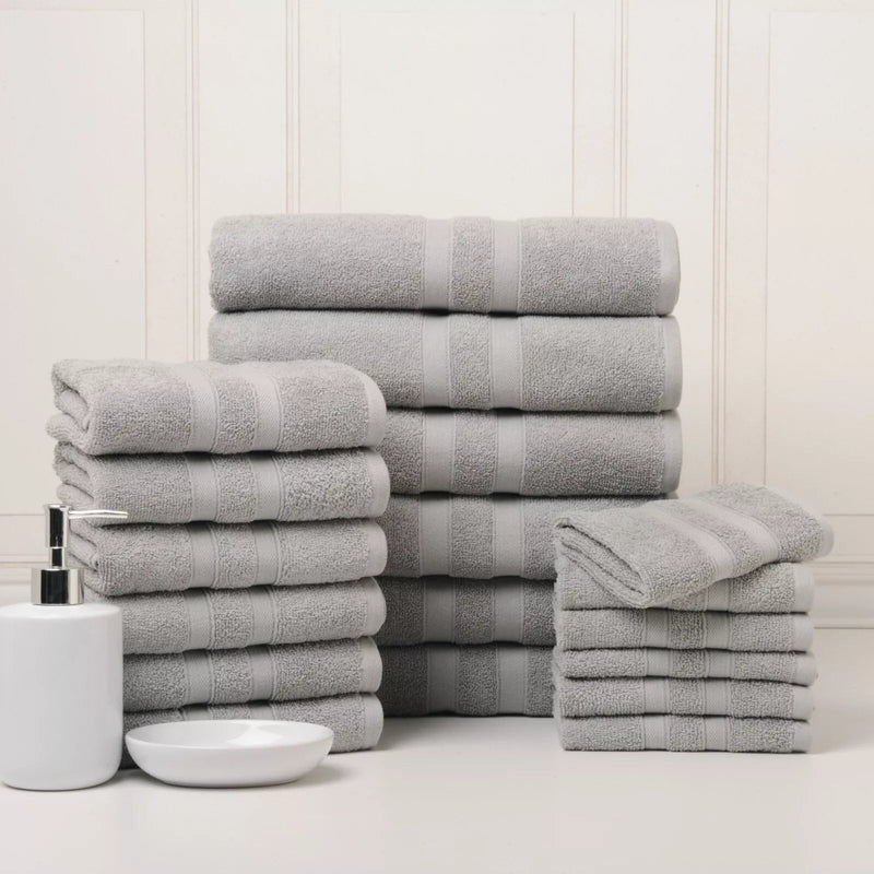 18-Piece Set: Bibb Home `Egyptian Cotton Towel Set Bath Solid Grey - DailySale