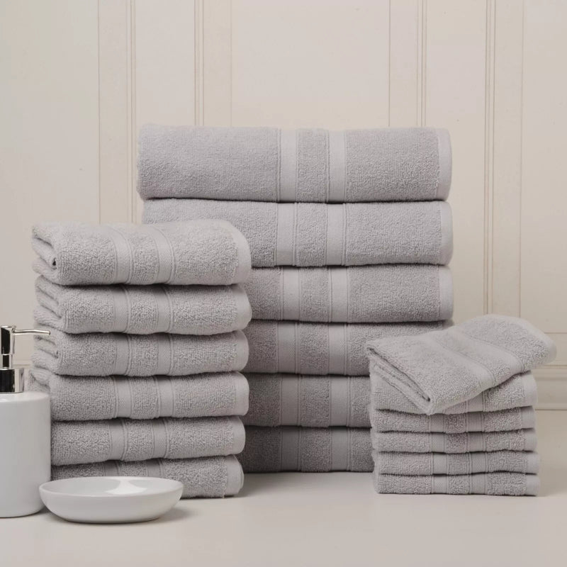 18-Piece Set: Bibb Home `Egyptian Cotton Towel Set Bath Solid Seal Gray - DailySale