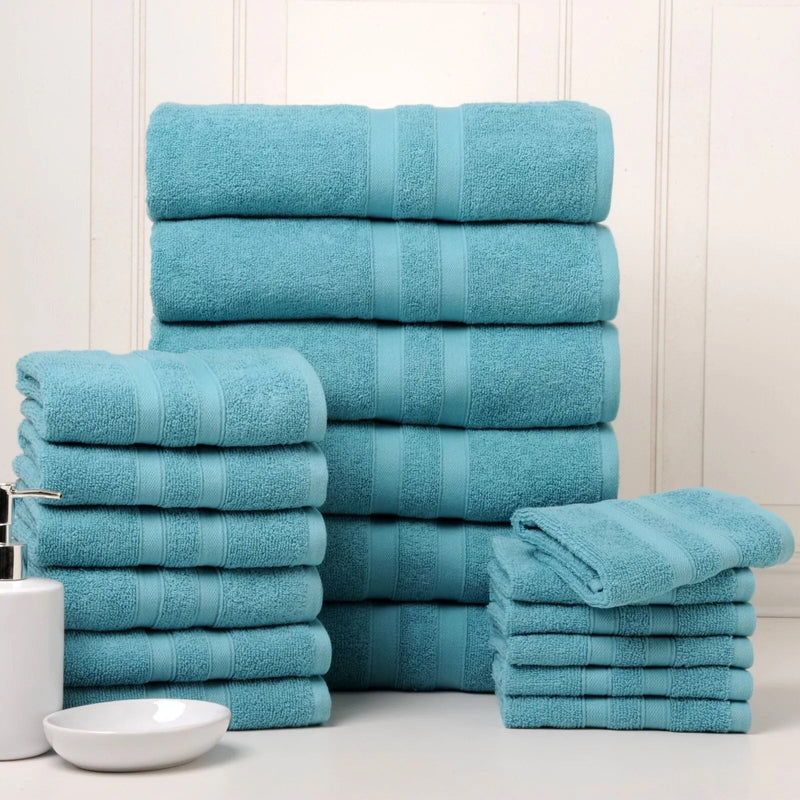 18-Piece Set: Bibb Home `Egyptian Cotton Towel Set Bath Solid Teal - DailySale