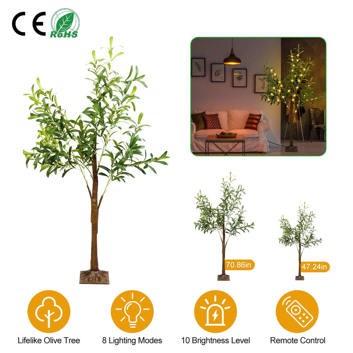 180-Pieces LED Beads Lighted Olive Tree with Warm Light with Remote 8 Lighting Modes 10 Adjustable Brightness Garden & Patio - DailySale