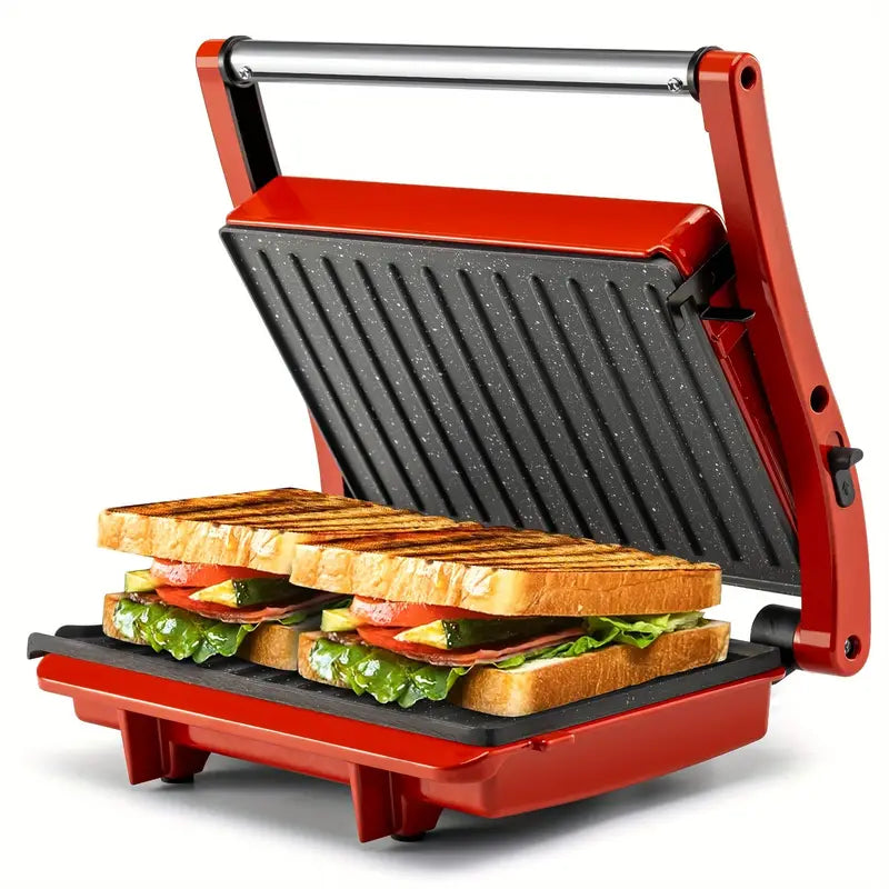 3-in-1 Electric Indoor Non-Stick Grill & Panini Press Sandwich Maker with Adjustable Temperature Control and Grease Tray