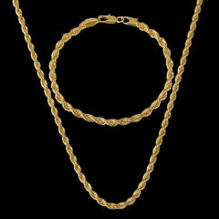 18K Gold European Classic Twist Necklace + Bracelet