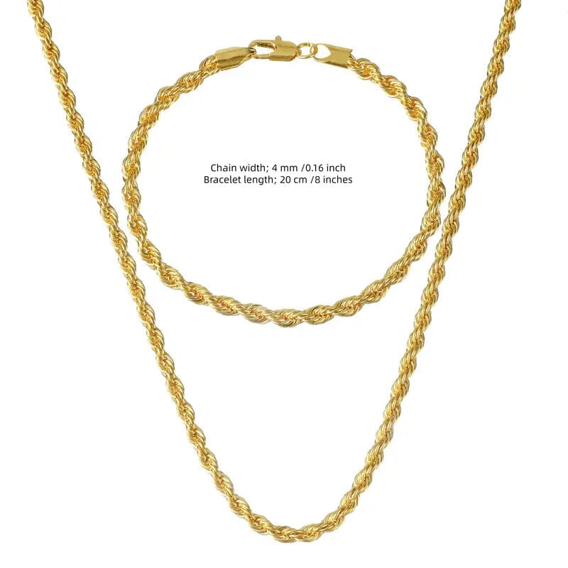 18K Gold European Classic Twist Necklace + Bracelet Necklaces - DailySale