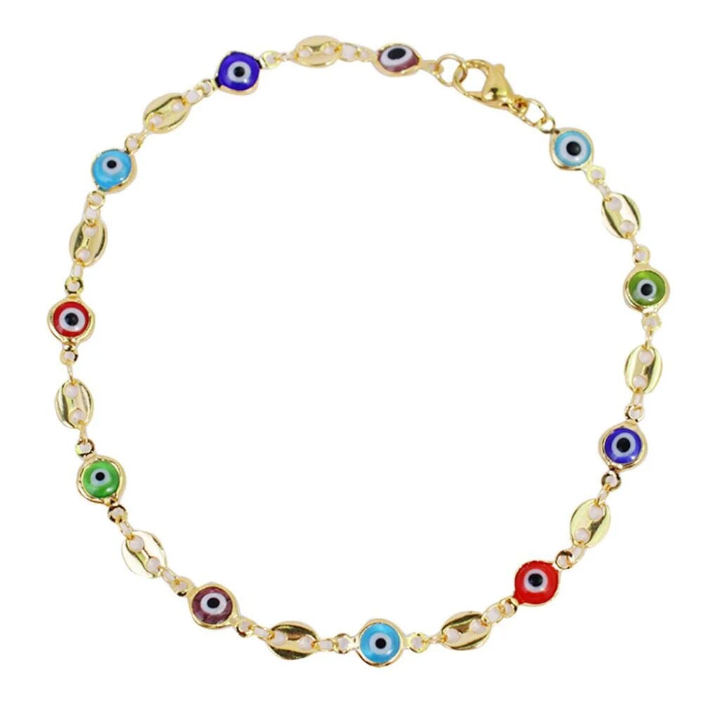 18K Gold Mariner Multicolor Evil Eye Crystal Anklet Bracelets - DailySale