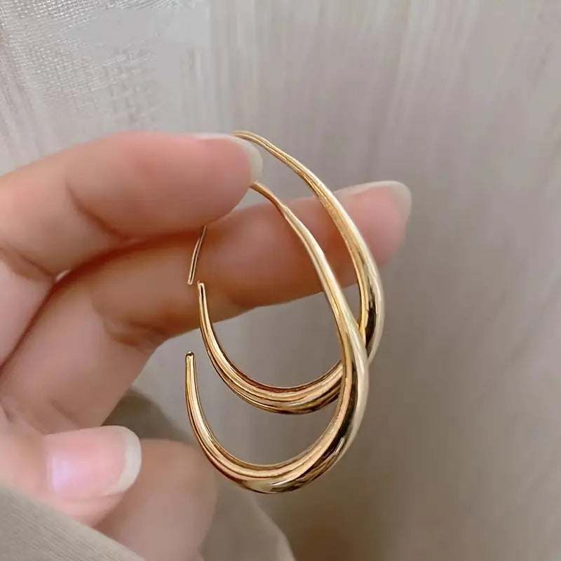 18K Gold Plated Glossy Minimalist Water Drop Design Hoop Earrings Copper Earrings - DailySale