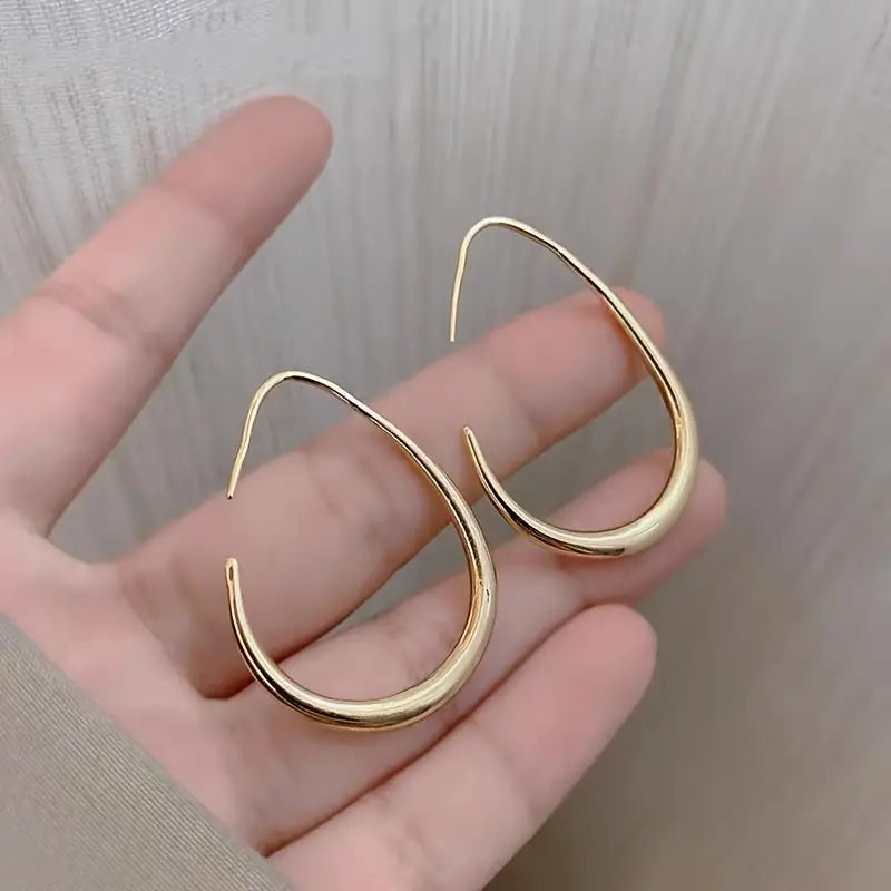 18K Gold Plated Glossy Minimalist Water Drop Design Hoop Earrings Copper Earrings - DailySale