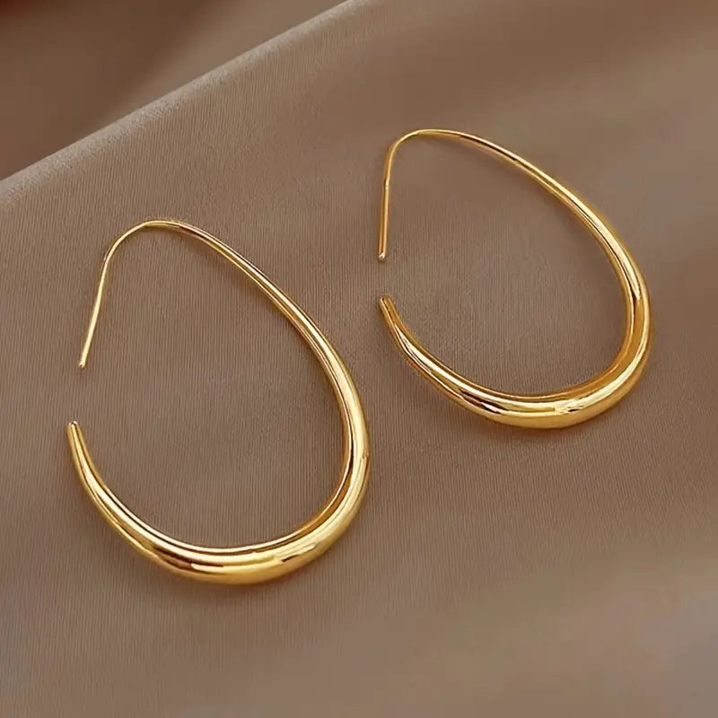 18K Gold Plated Glossy Minimalist Water Drop Design Hoop Earrings Copper Earrings - DailySale