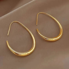 18K Gold Plated Glossy Minimalist Water Drop Design Hoop Earrings Copper
