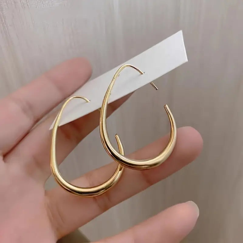 18K Gold Plated Glossy Minimalist Water Drop Design Hoop Earrings Copper Earrings - DailySale