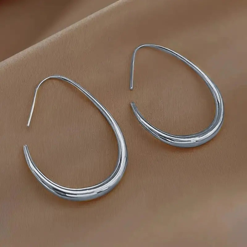 18K Gold Plated Glossy Minimalist Water Drop Design Hoop Earrings Copper Earrings Silver - DailySale