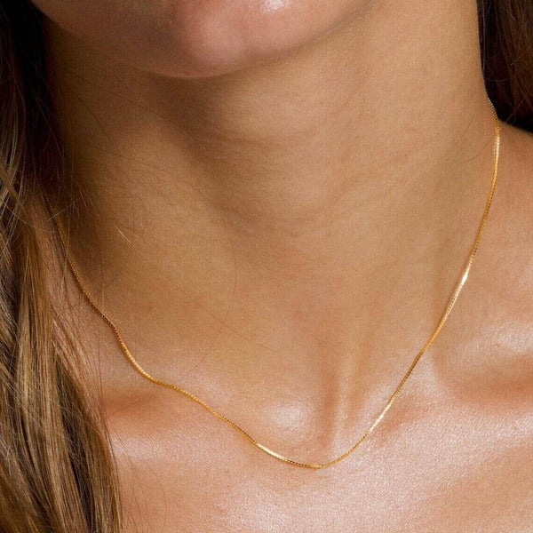 18K Solid Yellow Gold Box Necklace Real Gold Chain Necklaces - DailySale