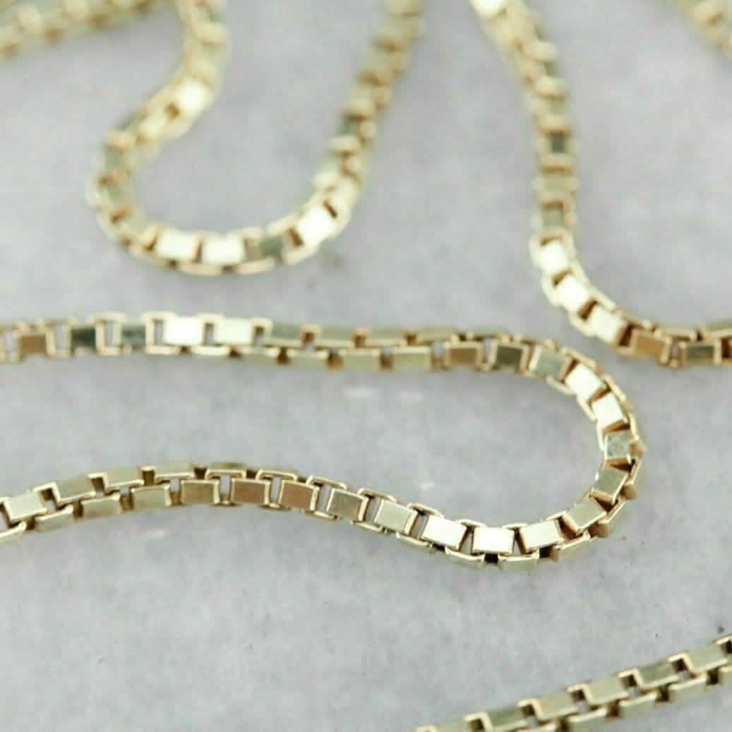 18K Solid Yellow Gold Box Necklace Real Gold Chain