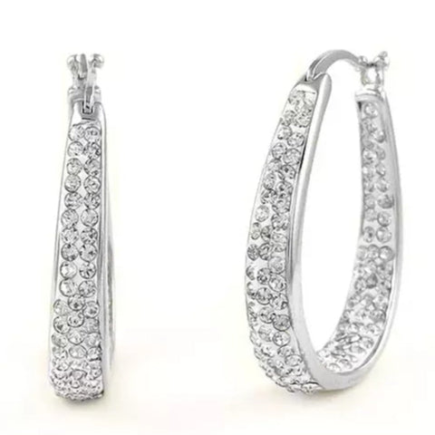 18K White Gold Inside Out Crystal Hoops Made With Crystals From Swarovski Earrings - DailySale