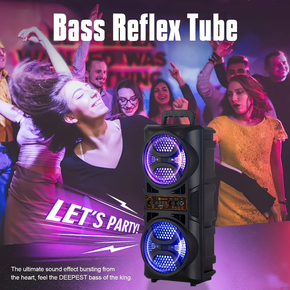 Portable Bluetooth Speaker with Subwoofer Bass, Dual 6.5" LED Woofers and Microphone