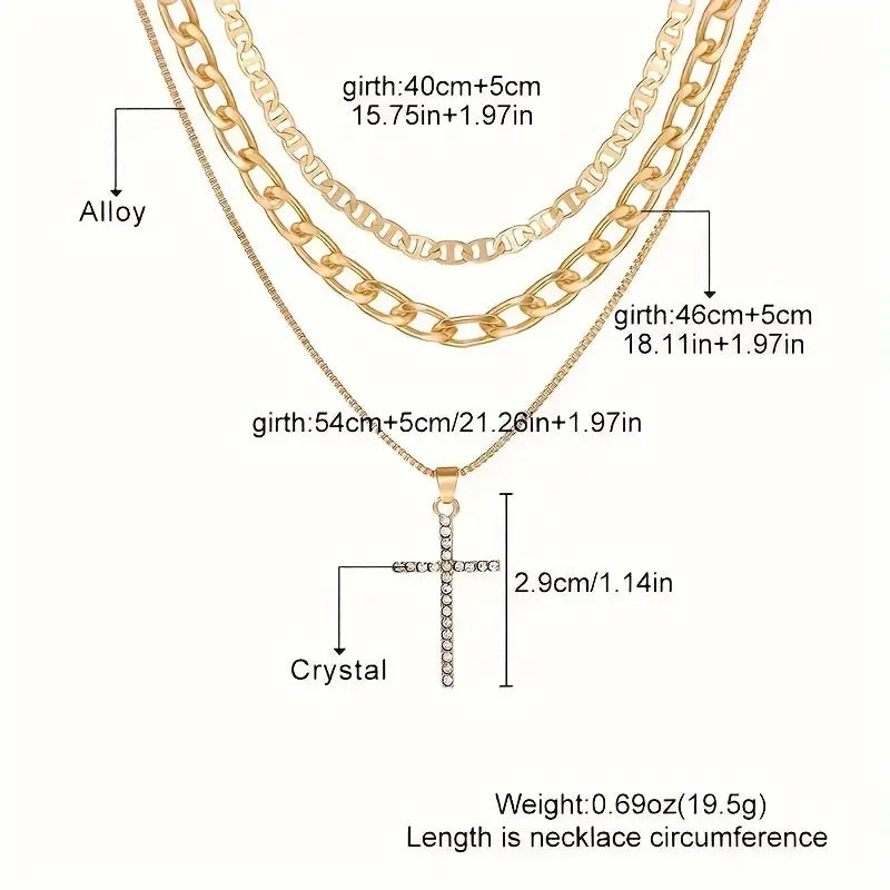 3-Piece: Women's Retro Luxury Artificial Crystal Cross Stackable Necklace Set