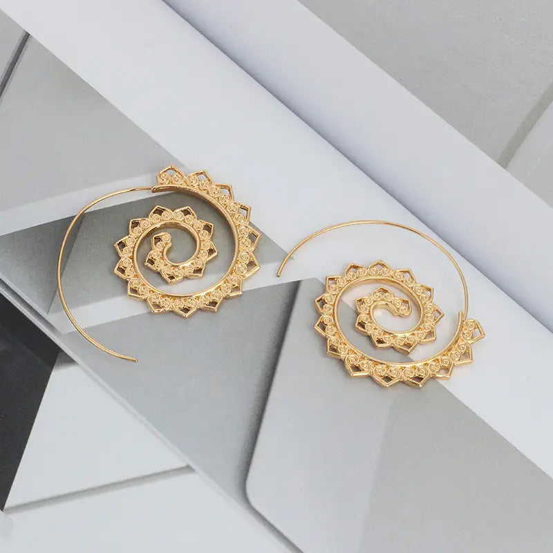 Oval Spiral Exaggerated Swirl Gear Heart Shape Earrings