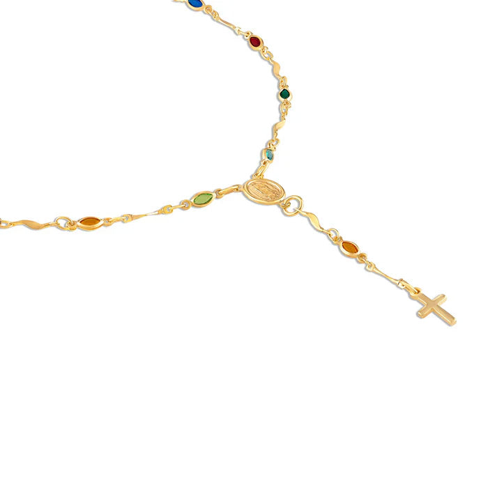 14K Gold Multicolor Virgin Mary Necklace