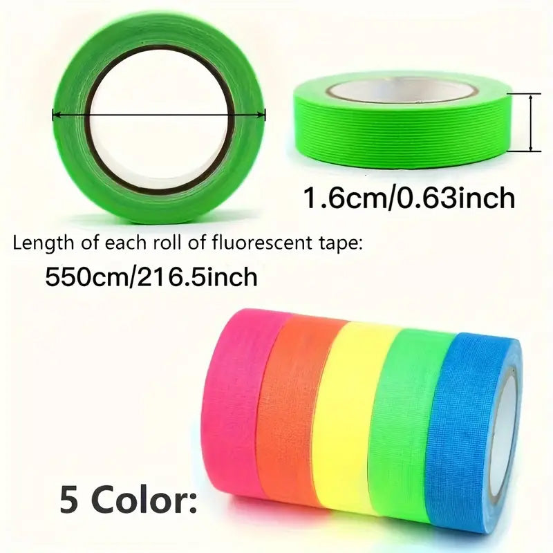 5-Pack: Neon Fluorescent Tape Set