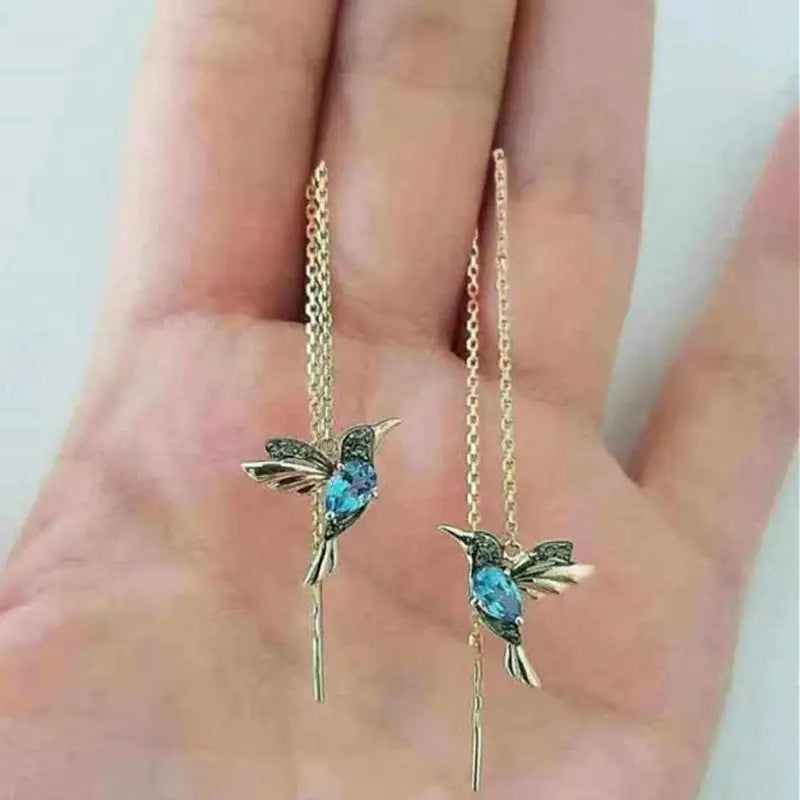 Long Hummingbird Animal Earrings