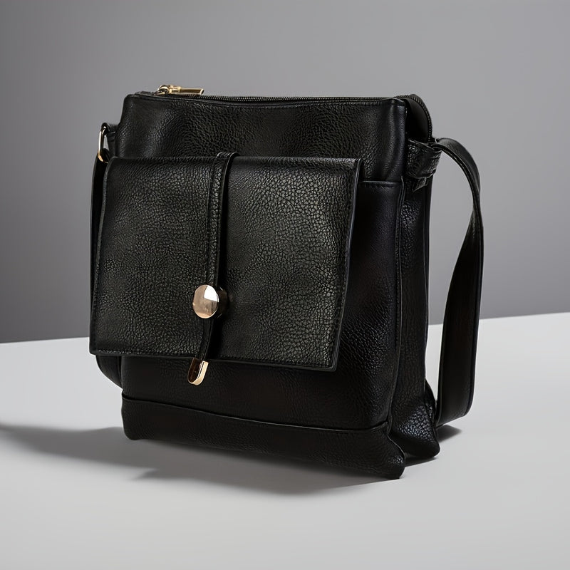 Black leather crossbody bag with front flap pocket
