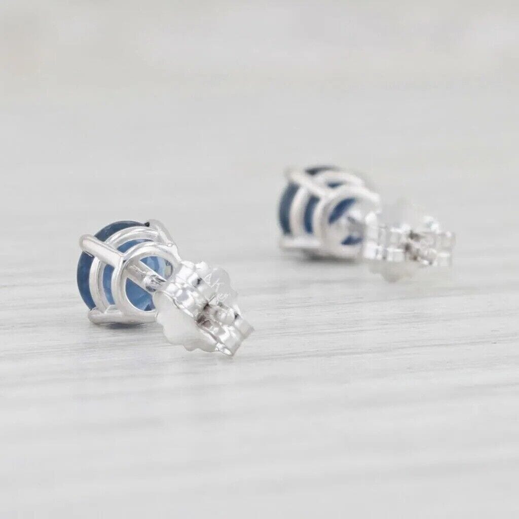 1ctw Blue Sapphire Stud Earrings 14k White Gold September Birthstone Solitaire Earrings - DailySale