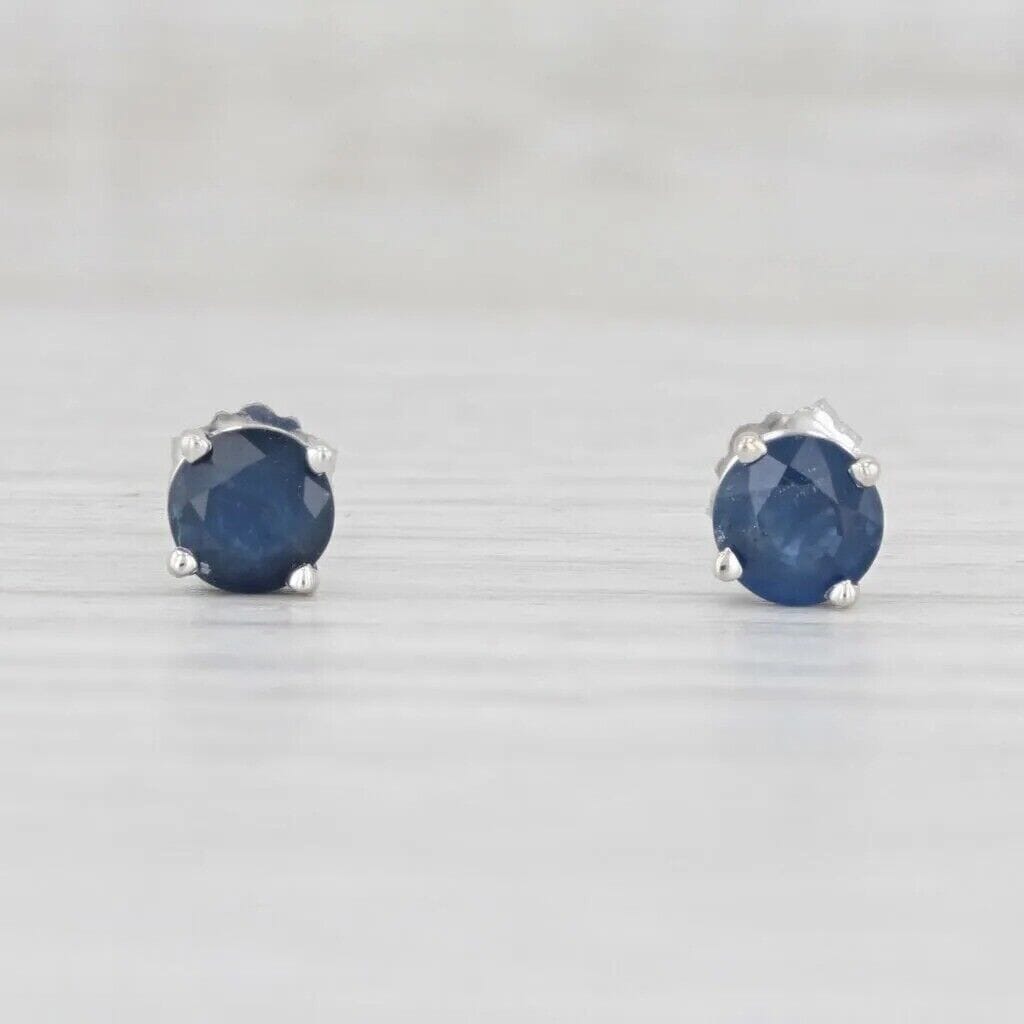 1ctw Blue Sapphire Stud Earrings 14k White Gold September Birthstone Solitaire Earrings - DailySale