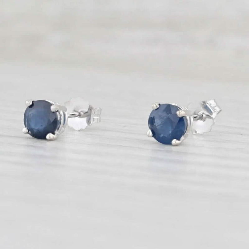 1ctw Blue Sapphire Stud Earrings 14k White Gold September Birthstone Solitaire Earrings - DailySale