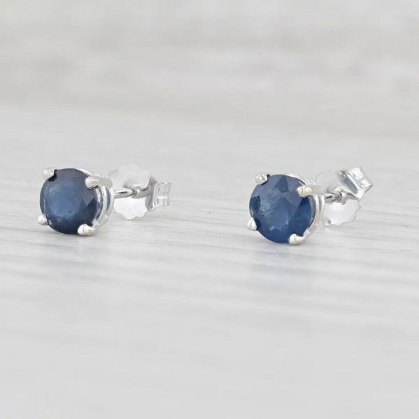 1ctw Blue Sapphire Stud Earrings 14k White Gold September Birthstone Solitaire Earrings - DailySale