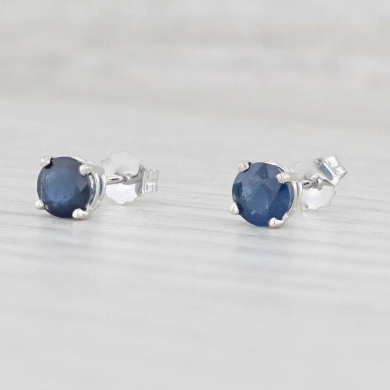 1ctw Blue Sapphire Stud Earrings 14k White Gold September Birthstone Solitaire Earrings - DailySale