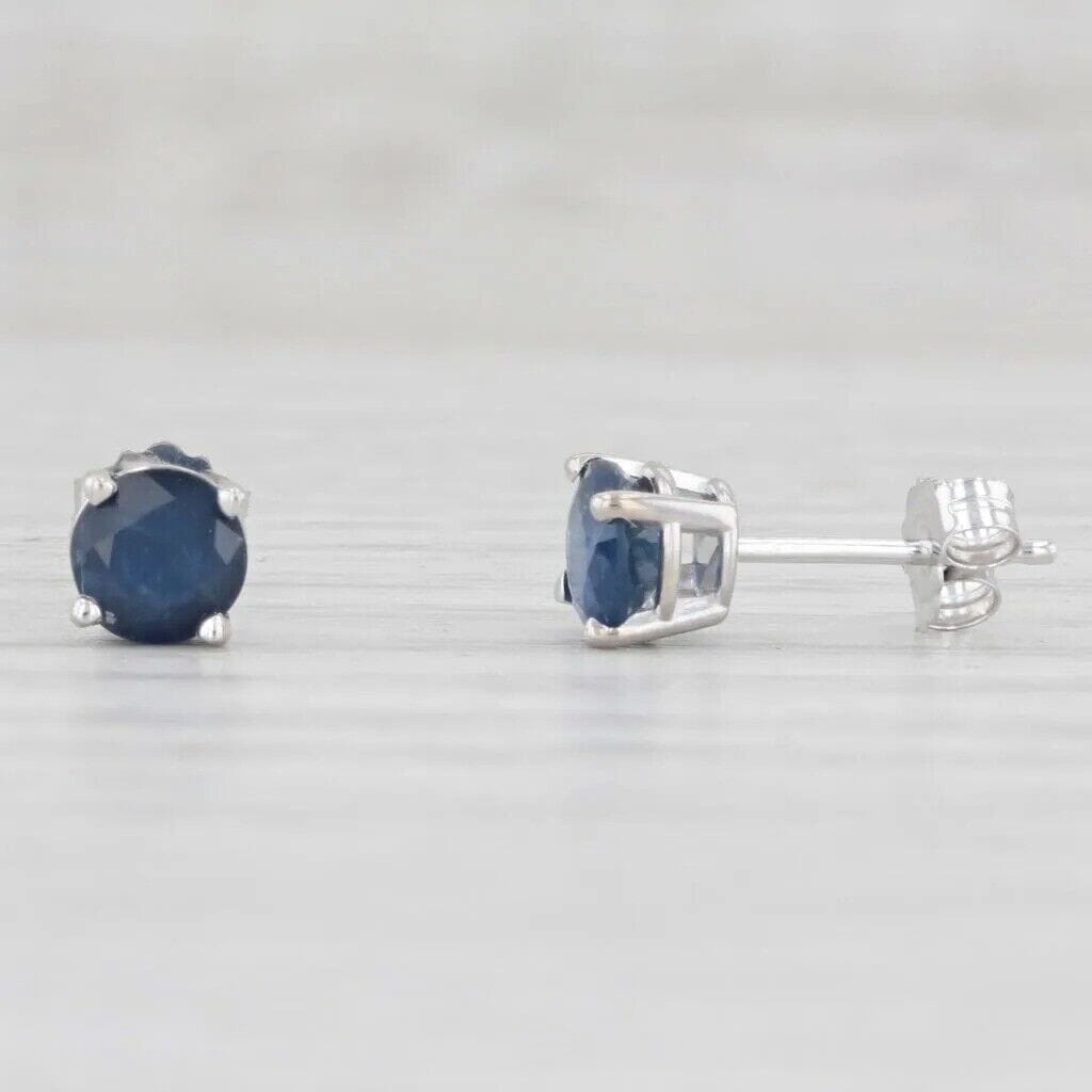 1ctw Blue Sapphire Stud Earrings 14k White Gold September Birthstone Solitaire Earrings - DailySale