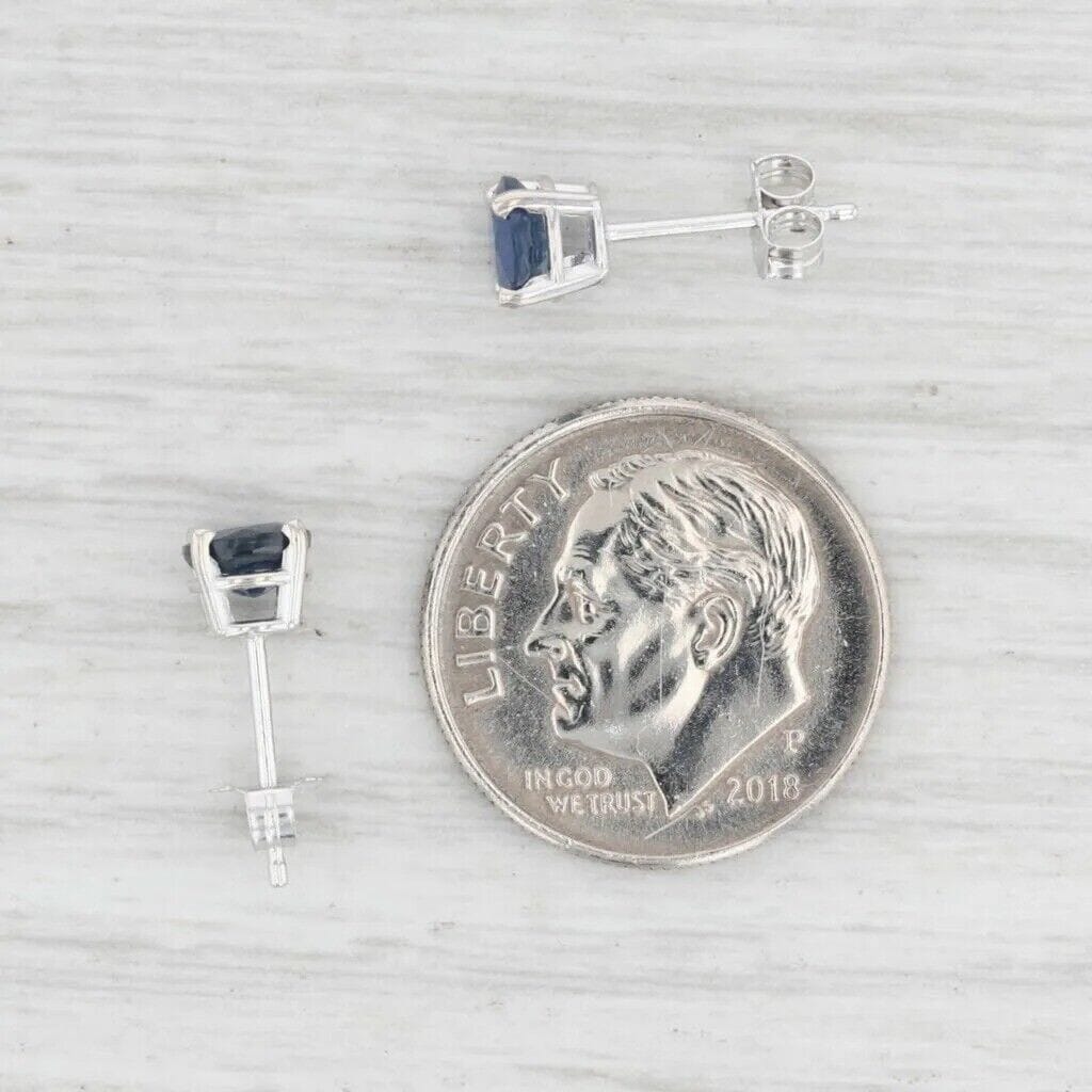 1ctw Blue Sapphire Stud Earrings 14k White Gold September Birthstone Solitaire Earrings - DailySale