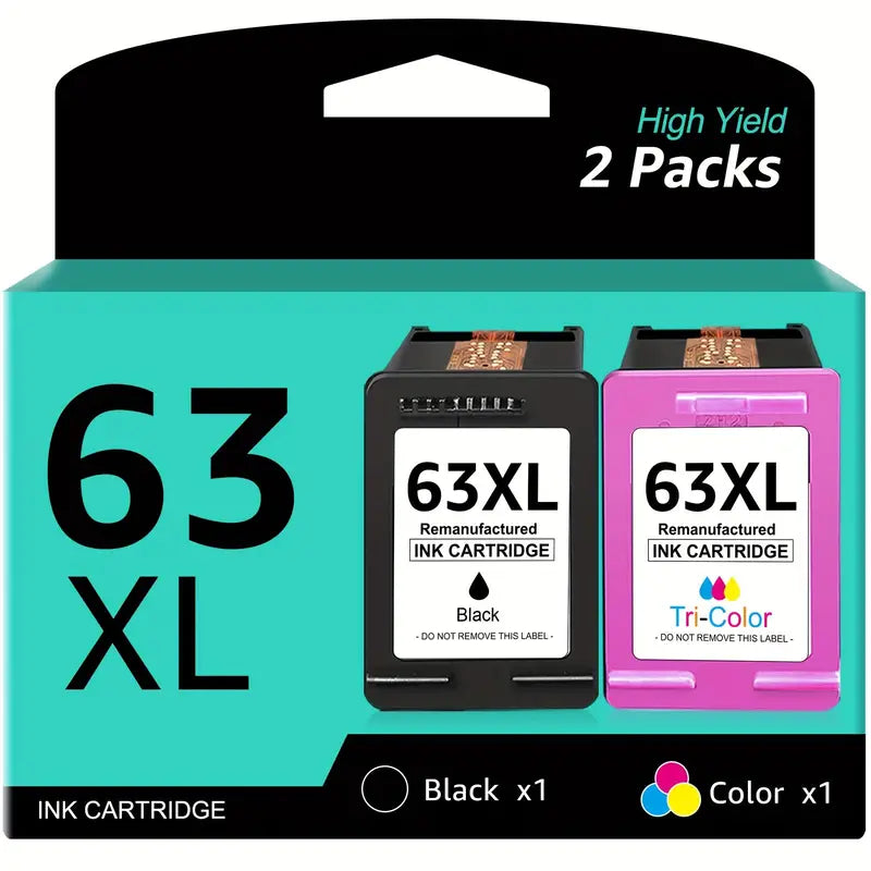 2-Pack: 63XL Ink Cartridges Black & Tri-Color Replacement for HP 63 Ink