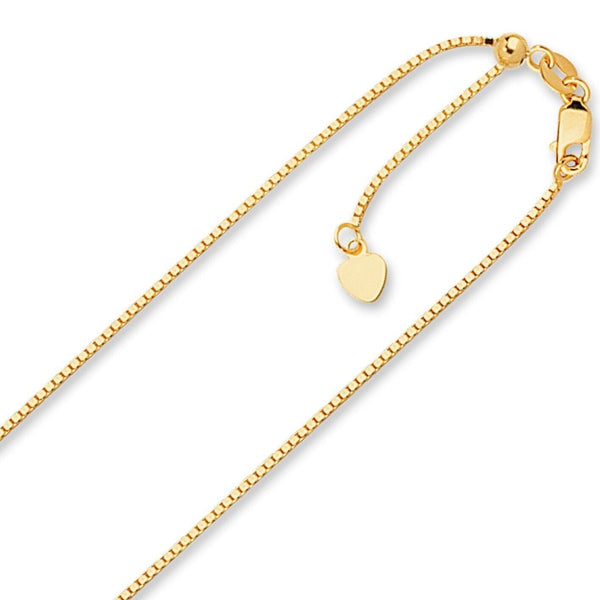 1mm Solid Adjustable Box Chain Necklace REAL 10K Yellow Gold Up To 22" Necklaces - DailySale