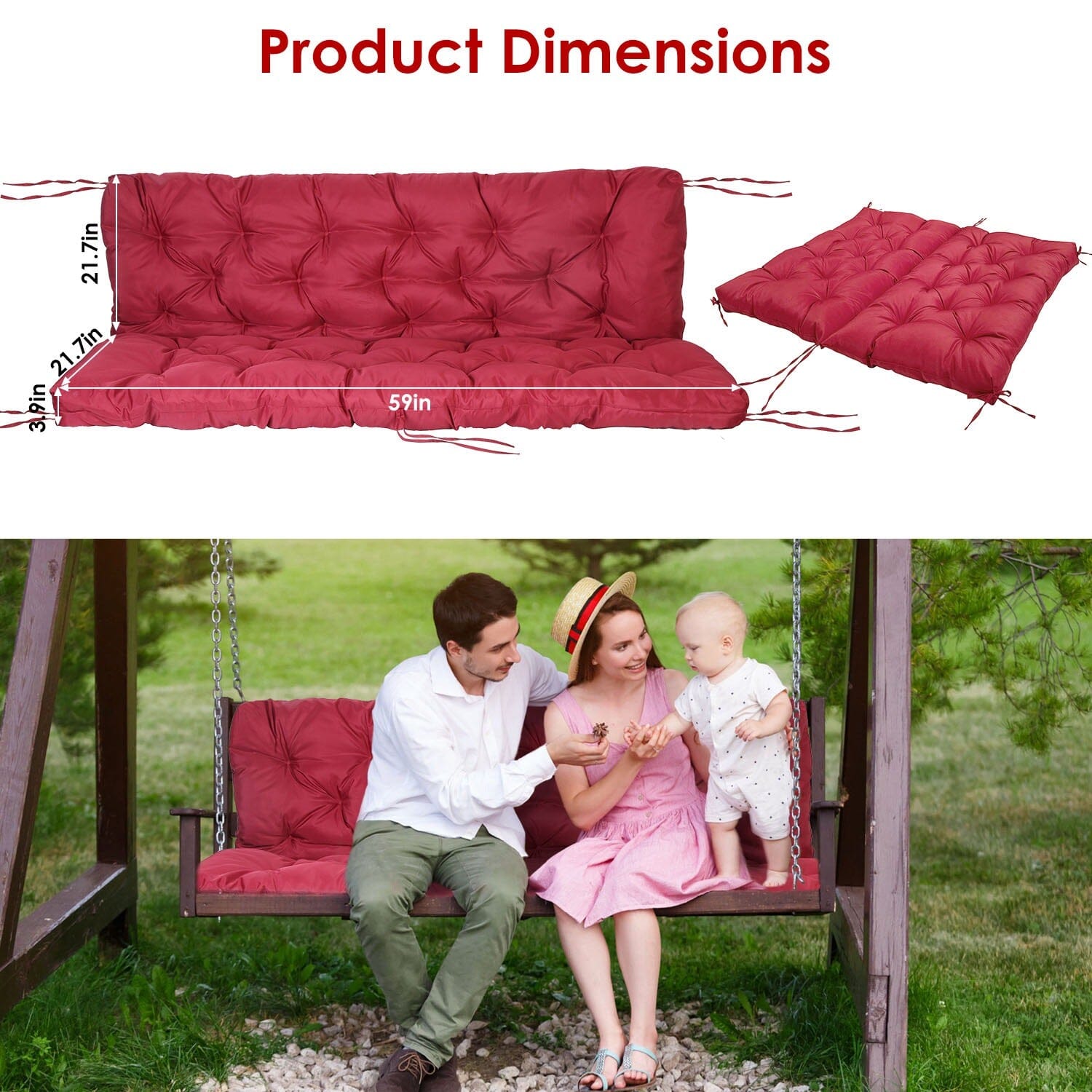 2-3 Seater Swing Cushion Replacement Swing Beach Pads with Backrest 8-Tie Straps Furniture & Decor - DailySale