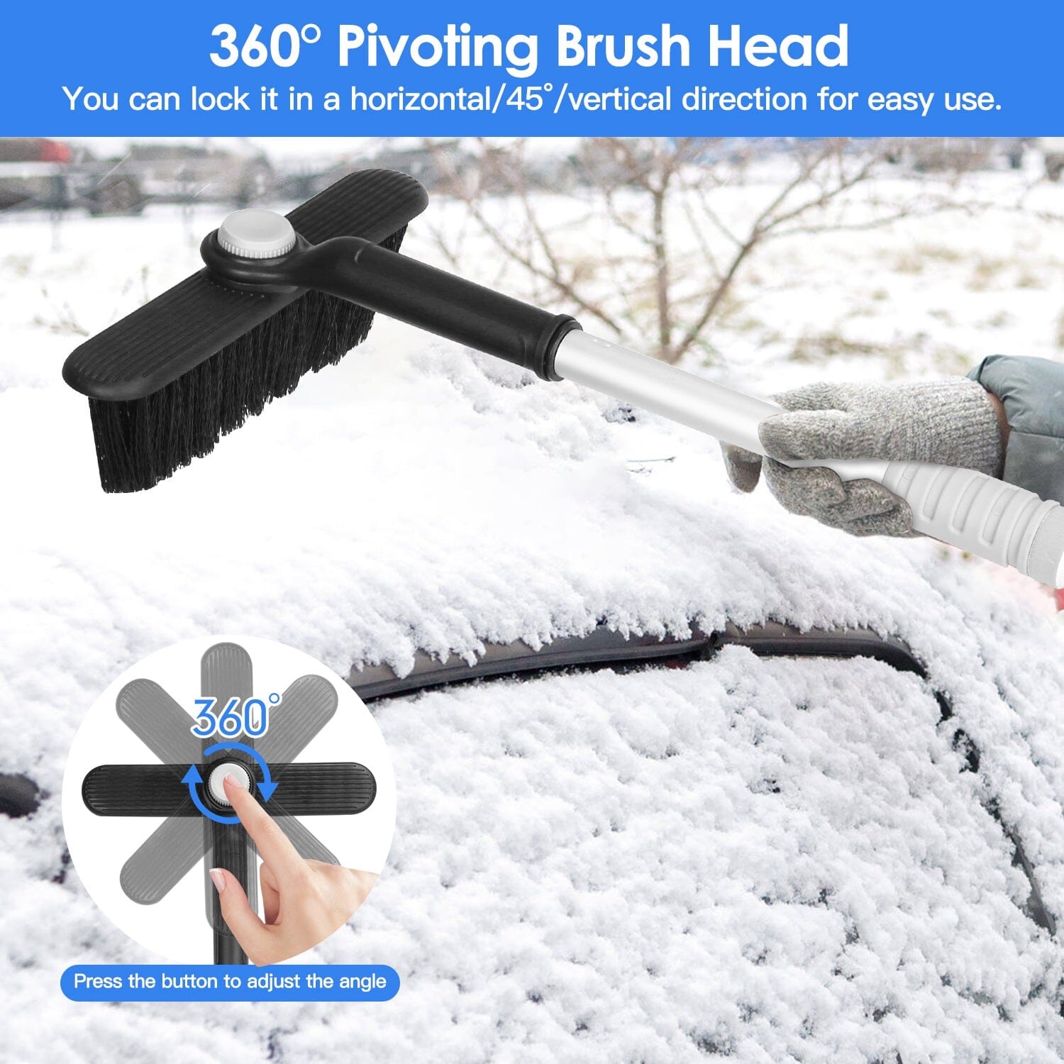 2-in-1 Automobile Snow Shovel Frost Removal with 360° Pivoting Brush Head Automotive - DailySale