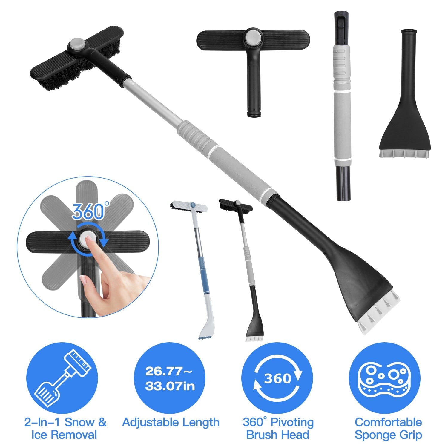 2-in-1 Automobile Snow Shovel Frost Removal with 360° Pivoting Brush Head Automotive - DailySale