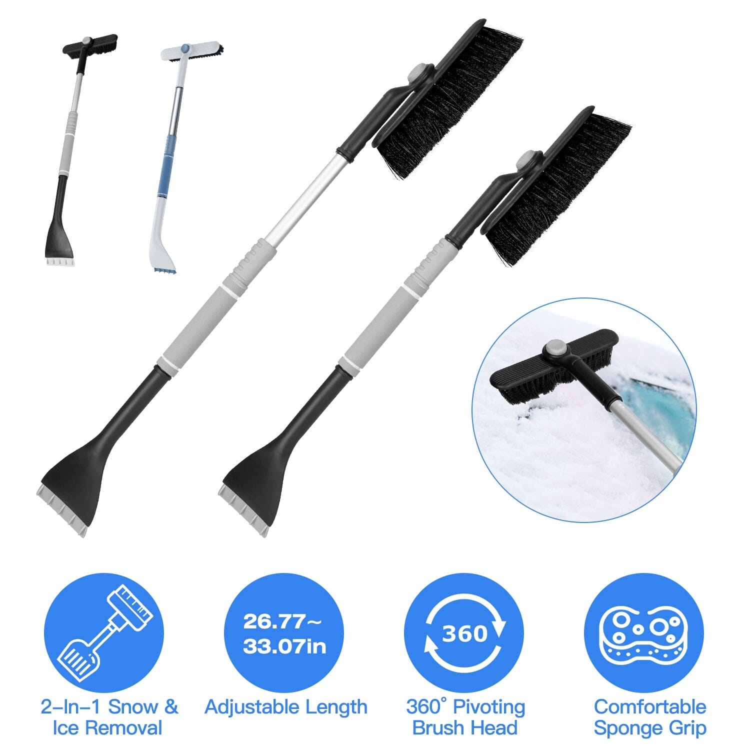 2-in-1 Automobile Snow Shovel Frost Removal with 360° Pivoting Brush Head Automotive - DailySale