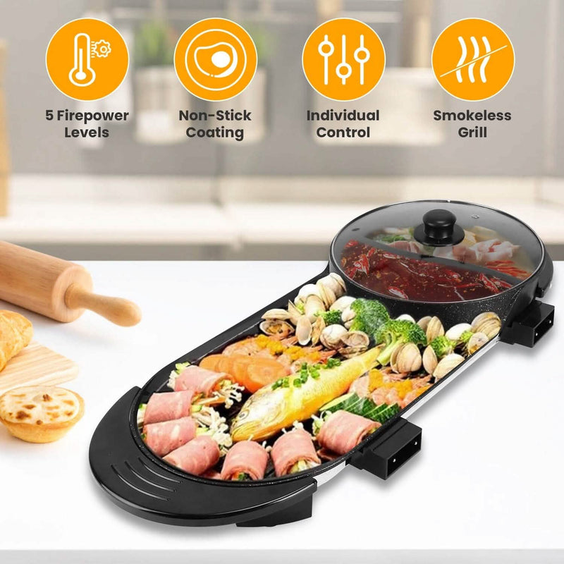 2-in-1 Electric Hot Pot with Bbq Grill Cooker 2200W Kitchen Appliances - DailySale