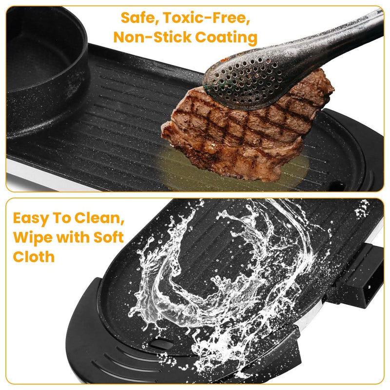 2-in-1 Electric Hot Pot with Bbq Grill Cooker 2200W Kitchen Appliances - DailySale