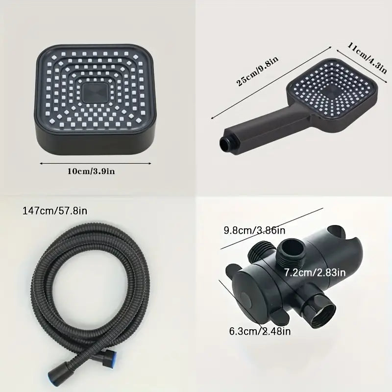 2-in-1 Handheld & Rainfall Shower Head Set with Long Hose and T-Valve Bath Black - DailySale