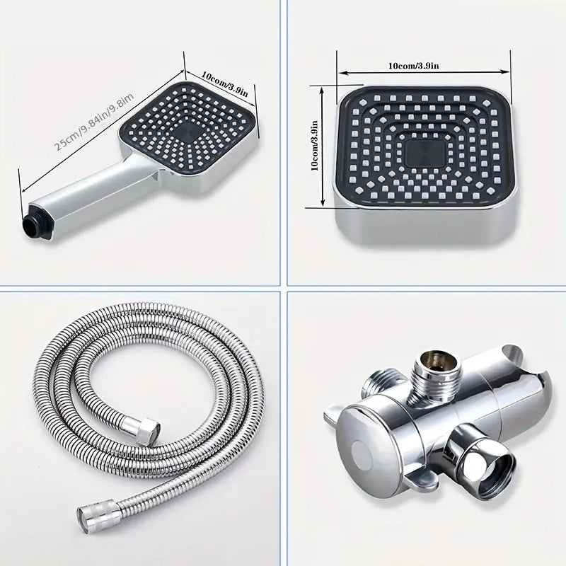 2-in-1 Handheld & Rainfall Shower Head Set with Long Hose and T-Valve Bath Silver - DailySale