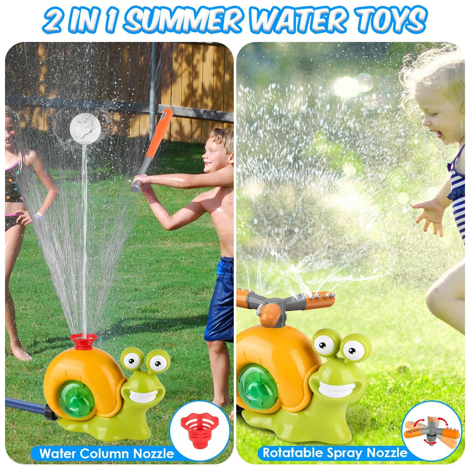 2-in-1 Snail Water Sprinkler Baseball Toy with 2 Sprinkler Nozzles Toys & Games - DailySale