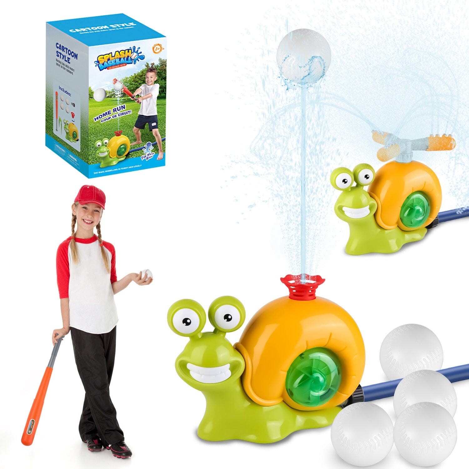 2-in-1 Snail Water Sprinkler Baseball Toy with 2 Sprinkler Nozzles Toys & Games - DailySale