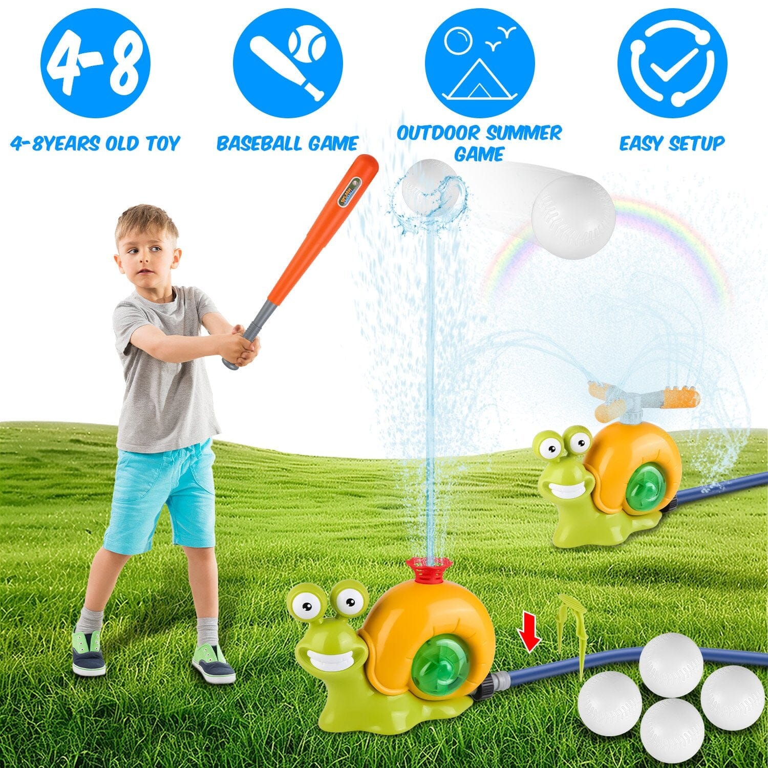 2-in-1 Snail Water Sprinkler Baseball Toy with 2 Sprinkler Nozzles Toys & Games - DailySale